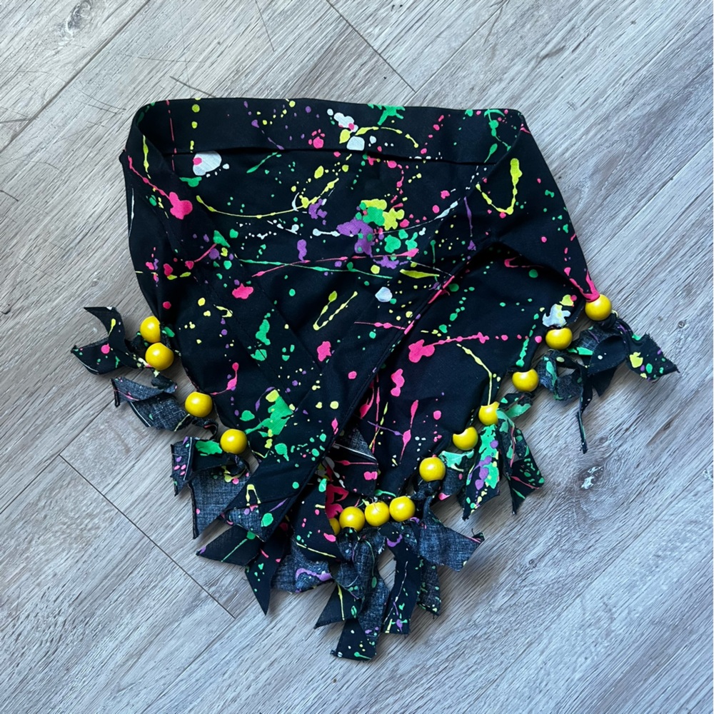 Vintage 80s Beaded Neon Paint Splatter Bandana - Picture 4 of 4